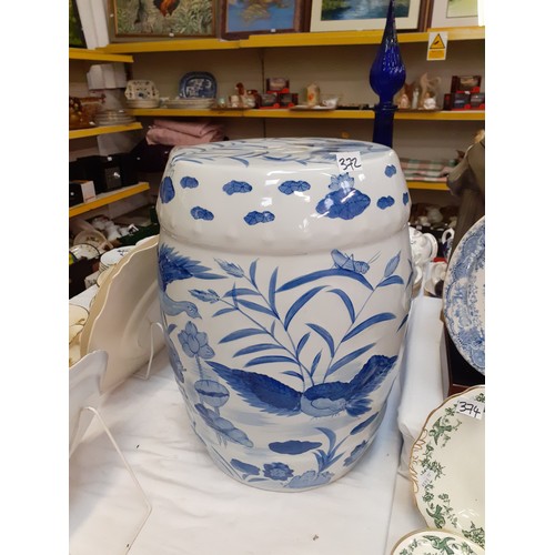 372 - Large Blue & White Oriental Ceramic Garden Seat - approx 19