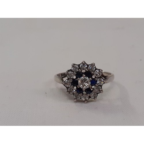 422 - Silver Hallmarked Sapphire & Cubic Zirconia Cluster Ring Size P.