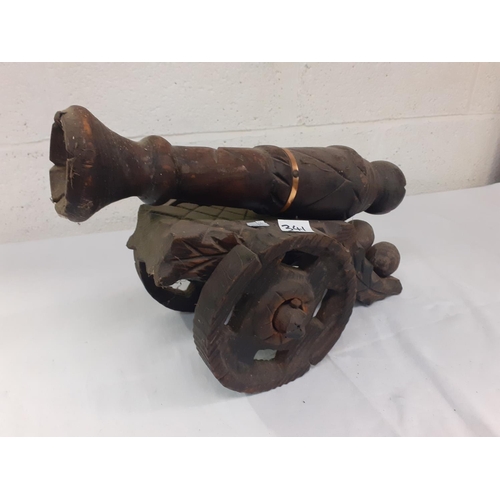 341 - Large Hand Crafted Wooden Cannon - Approximately 18