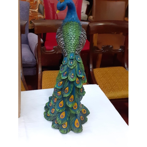 383 - NEW Boxed Solar Powered Peacock - 47cm tall.