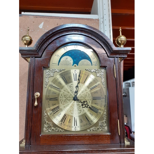 513 - Modern, Oak Cased Grandfather Clock with Brass Effect Face.