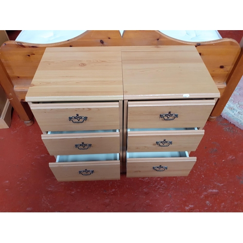 528 - Pair of Pine Effect Three Drawer Bedside Cabinets.