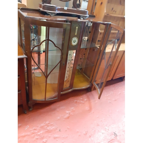 595 - Double Glazed Door Display Cabinet with Barometer inset in Centre Panel & Glass Shelves.