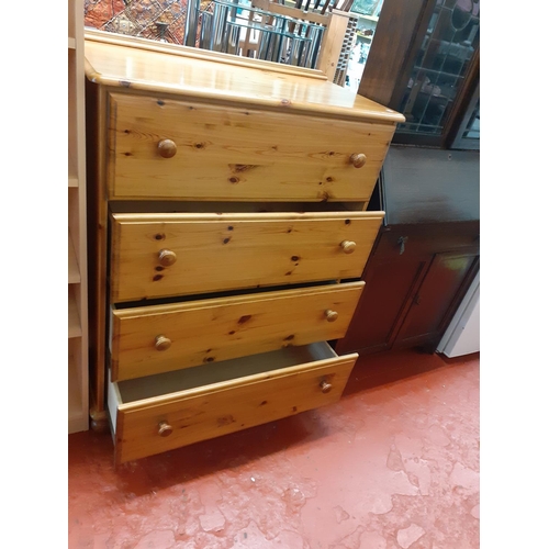 604 - Solid Pine 4 Drawer Chest of Drawers on Bun Feet - Approximately 90cm Wide, 47cm Deep & 117cm High.