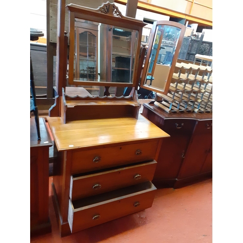 616 - Satin Wood Chest of Three Drawers With Triple Mirror to Top.