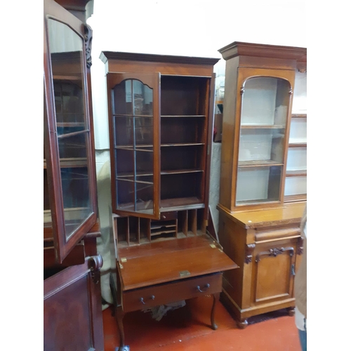 623 - Inlaid Mahogany, Glazed Top Bureau Bookcase with Drop Front over Two Drawers.