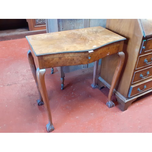 579 - Polished Walnut Canteen Table on Ball & Claw Feet with Full Cutlery Set.