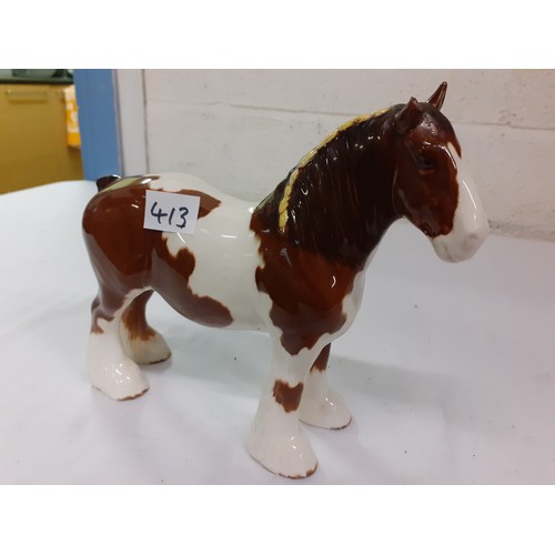 413 - Beswick Brown & White Skewbald Shire Horse Figure (A/F) Model no 818.