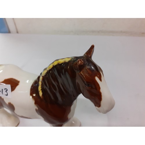 413 - Beswick Brown & White Skewbald Shire Horse Figure (A/F) Model no 818.