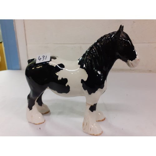 431 - Beswick Black & White Piebald Shire Horse Model no 818 - Restored