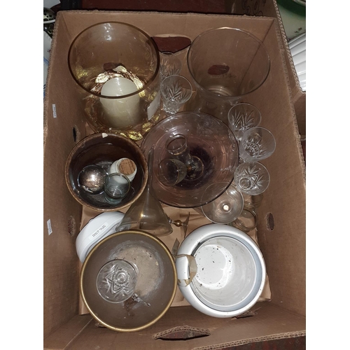 66 - Box of Glasses, Jardinières, Vase, Candle Holder etc.