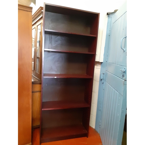 616 - Modern 5 Adjustable Shelf Tall Mahogany Effect Bookcase.