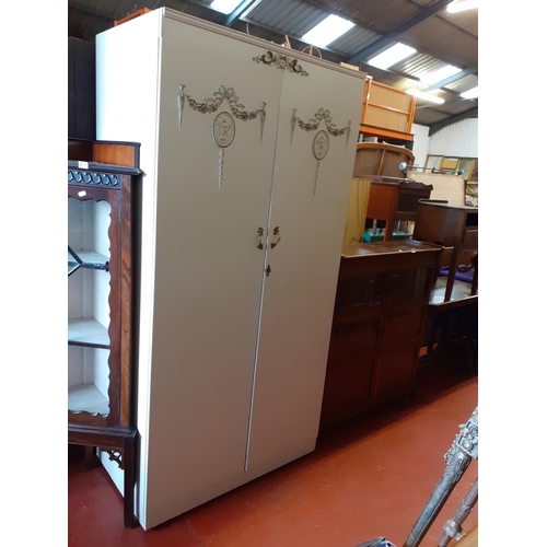 617 - Cream & Gilt Double Wardrobe with Hanging & Shoe Rails.