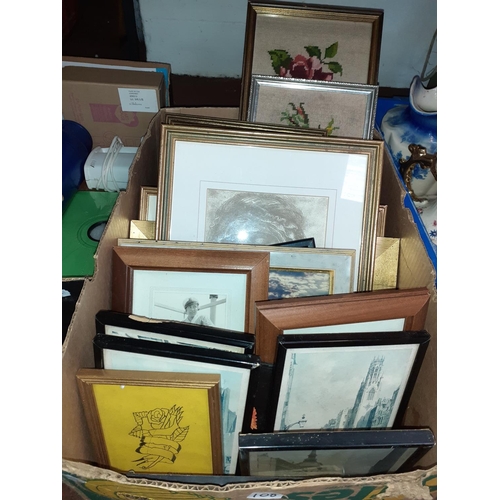 108 - Box of Assorted Framed Pictures & Prints.