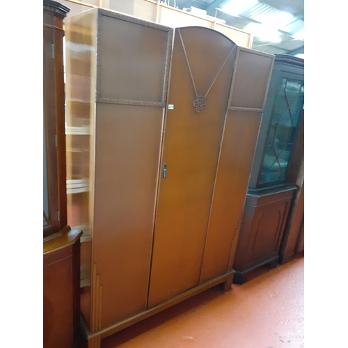 608 - Vintage Oak Single Door Art Deco Style Large Wardrobe.