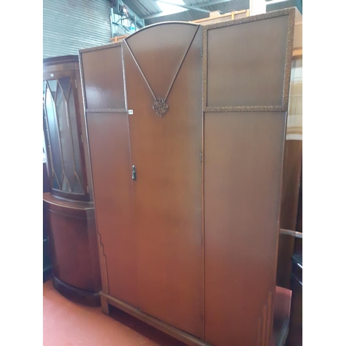 608 - Vintage Oak Single Door Art Deco Style Large Wardrobe.