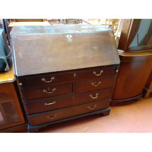 610 - Large Georgian Drop Front Writing Bureau over 5 Drawers with Brass Handles.