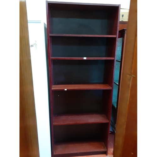 616 - Modern 5 Adjustable Shelf Tall Mahogany Effect Bookcase.