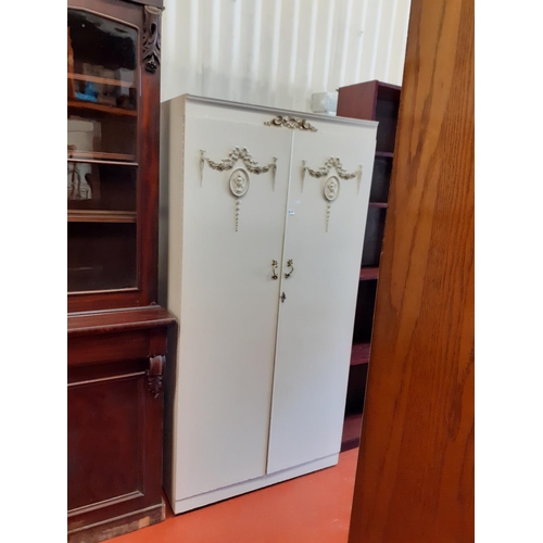 617 - Cream & Gilt Double Wardrobe with Hanging & Shoe Rails.