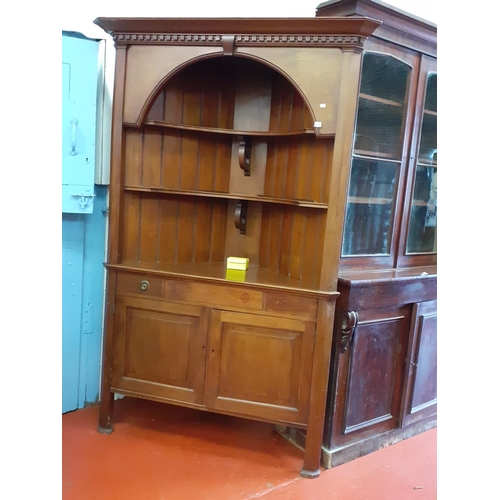 619 - Large Mahogany Corner Cabinet with Open Top over Double Cupboard and Drawers - Approx 4ft Across the... 