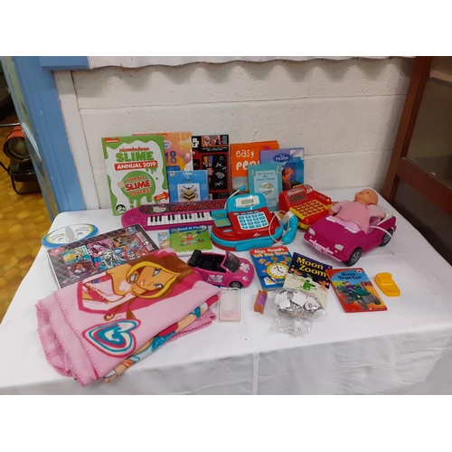 129 - Selection of Children's Toys Including Doll Cars, Play Till, Books etc.