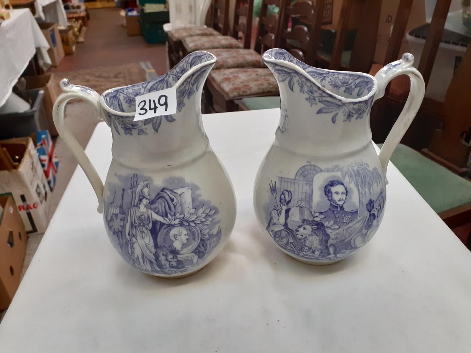 Two Purple & White Vintage Jugs Possibly Llanelly approx 19cm tall.