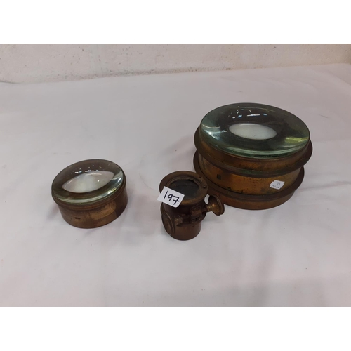 197 - Two Desk Magnifiers or Victorian Projector Lenses & Brass Scope.