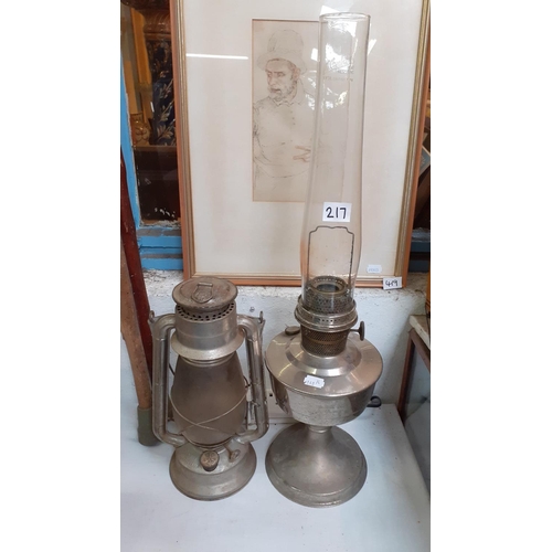 217 - Plated Oil Lamp & Tilli Lamp.