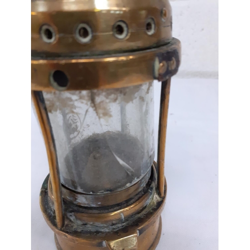 218 - Brass Vintage Miners Lamp - crack to glass.