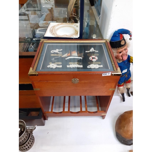 227 - Small Drinks Table with Three Bottle Under Shelf Rack & Hinged Glazed 