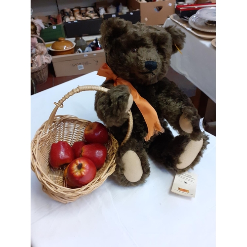 296 - Steiff Articulated Mohair Scrumpy Brown Autumn Bear with Growler, Ear Tag & Information Leaflet.