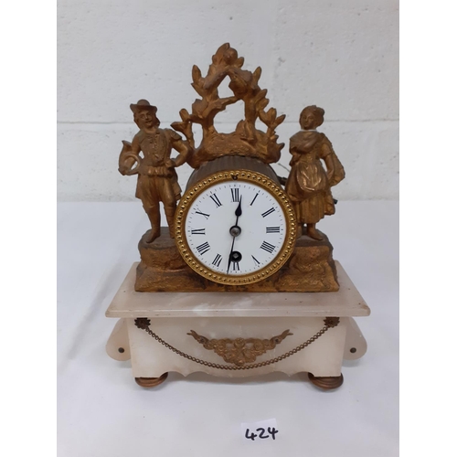 424 - An Early 20th Century Continental Gilt Spelter Figural Mantle Clock with a 30 Hour Movement on an On... 