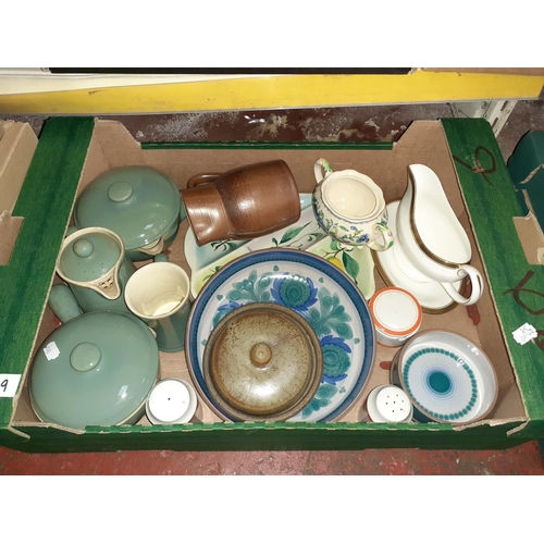 49 - Box to Include Denby Stoneware, Pottery Dishes, Masons Sugar Bowl etc.