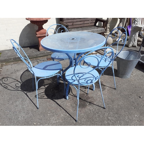 680 - Outside Metal Blue Garden Table & Four Chairs.