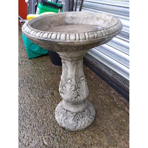 684 - Concrete Garden Birdbath with Oak Leaf Base.