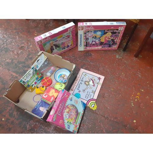 8 - Box of Assorted Toys, Barbie Jigsaws, Book etc.