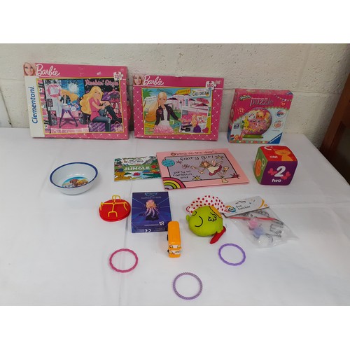 8 - Box of Assorted Toys, Barbie Jigsaws, Book etc.