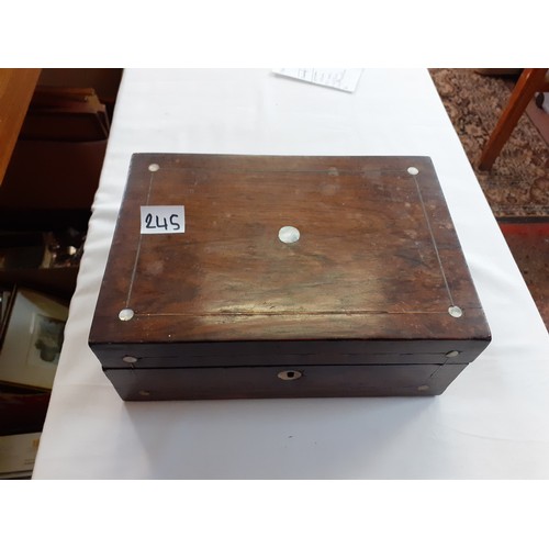 245 - Inlaid Vintage Wooden Box with Pair of Mother of Pearl Opera Binoculars & Pair of 