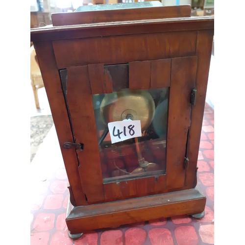 418 - Vintage Brass Willm Hay, Wolverhampton Mantle Clock in Mahogany & Glass Case.