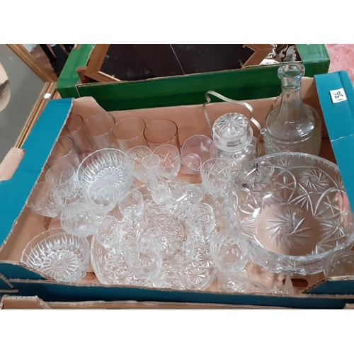 136 - Box of Various Glassware to include Cut Glass, Tumblers, Decanters etc.