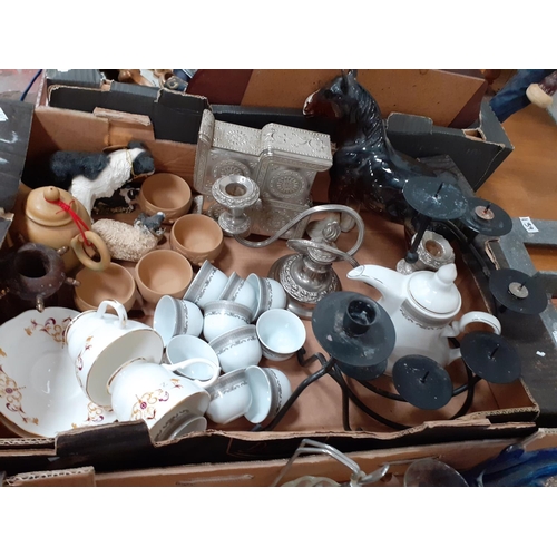 140 - Box to Include Shire Horse Figure, Collie Dog Figures, Candle Holders, Chinese Tea Set etc.