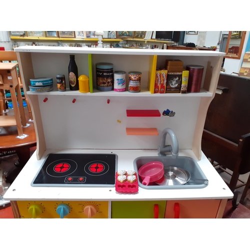 146A - Children's Toy Kitchen with Working Hob Lights and Large Quantity of Utensils, Artificial Foods & Pa... 