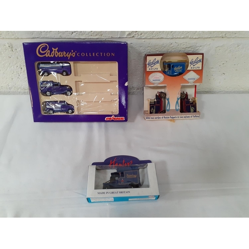 178 - Boxed Cadburys Three Van Collesction along with Boxed Hamleys Van & Boxed George Payne Lledo van.