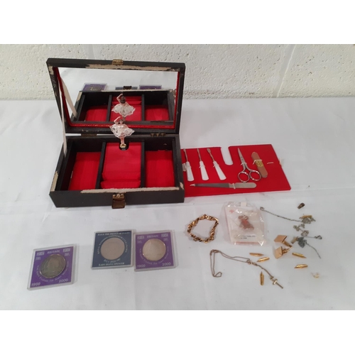 194 - Musical Jewellery Box & Contents to include Three Coins.