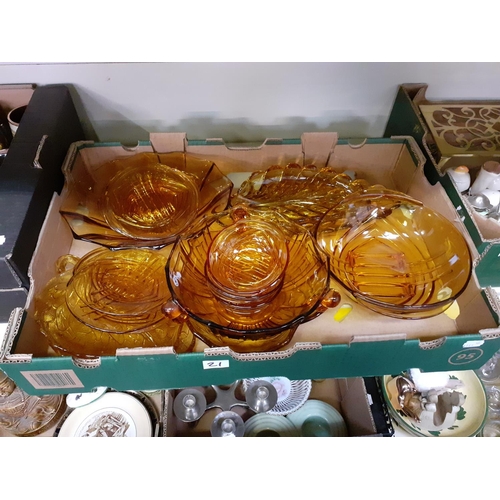 21 - Quantity of Amber Glass Dishes & Bowls.