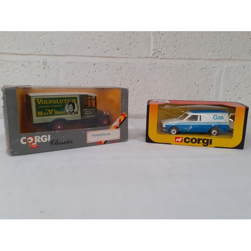 210 - Boxed Corgi Classics C859/8 Thorneycroft Box Van Volvolutum & Corgi 498 Ford Escort Gas.