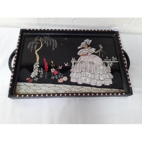 227 - Inlaid Butlers Tray with Glass Top.