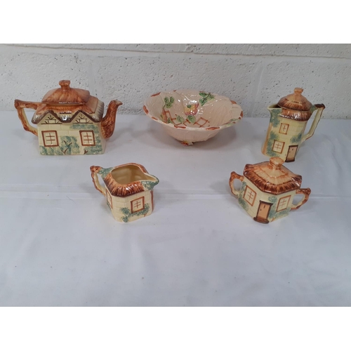 245 - Tray with Keele St Pottery Tea Service (Water jug has chip to lid) & Brentleigh Footed Bowl (Has chi... 