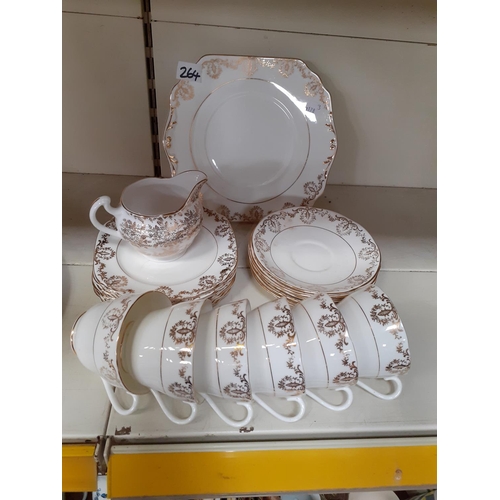 264 - 20 Piece Royal Crown Pottery White & Gilt Tea Set.