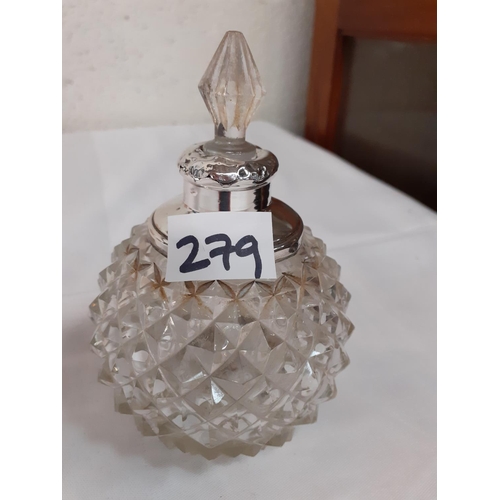 279 - White Metal Mounted Globular Scent Bottle & Stopper.